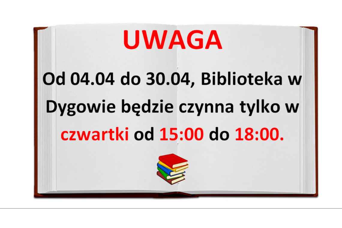 Biblioteka w Dygowie w kwietniu czynna raz w tygodniu