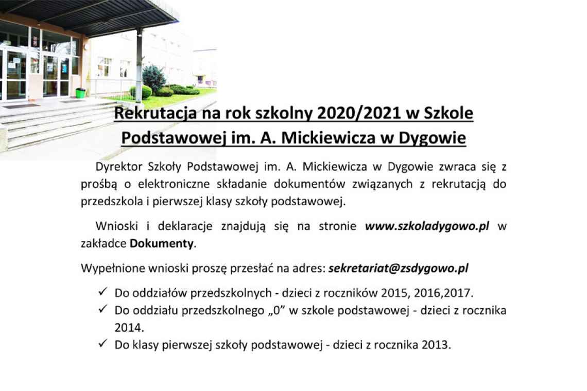 Ogłoszenie Szkoły Podstawowej w Dygowie