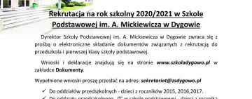 Ogłoszenie Szkoły Podstawowej w Dygowie