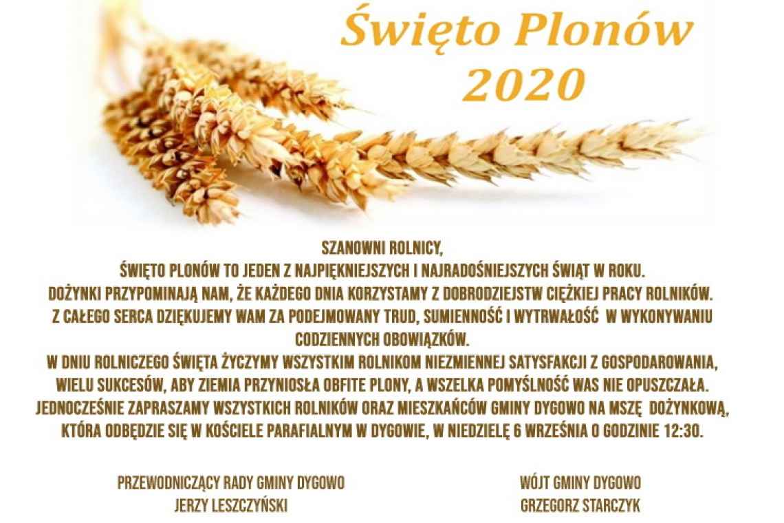 Święto Plonów 2020 w niedzielę 6 września