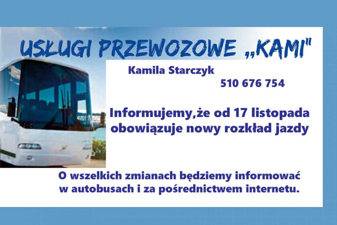 Zmiana rozkładu jazdy autobusów KAMI