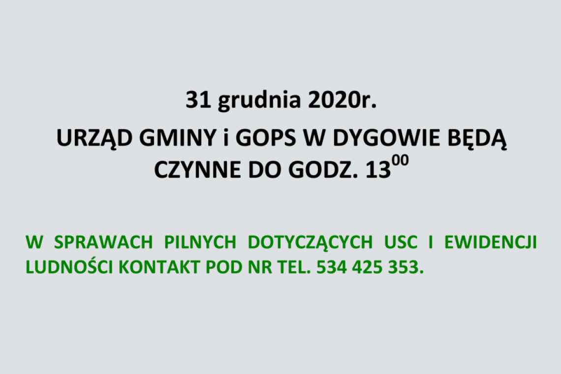 W Sylwestra Urząd Gminy w Dygowie nieczynny