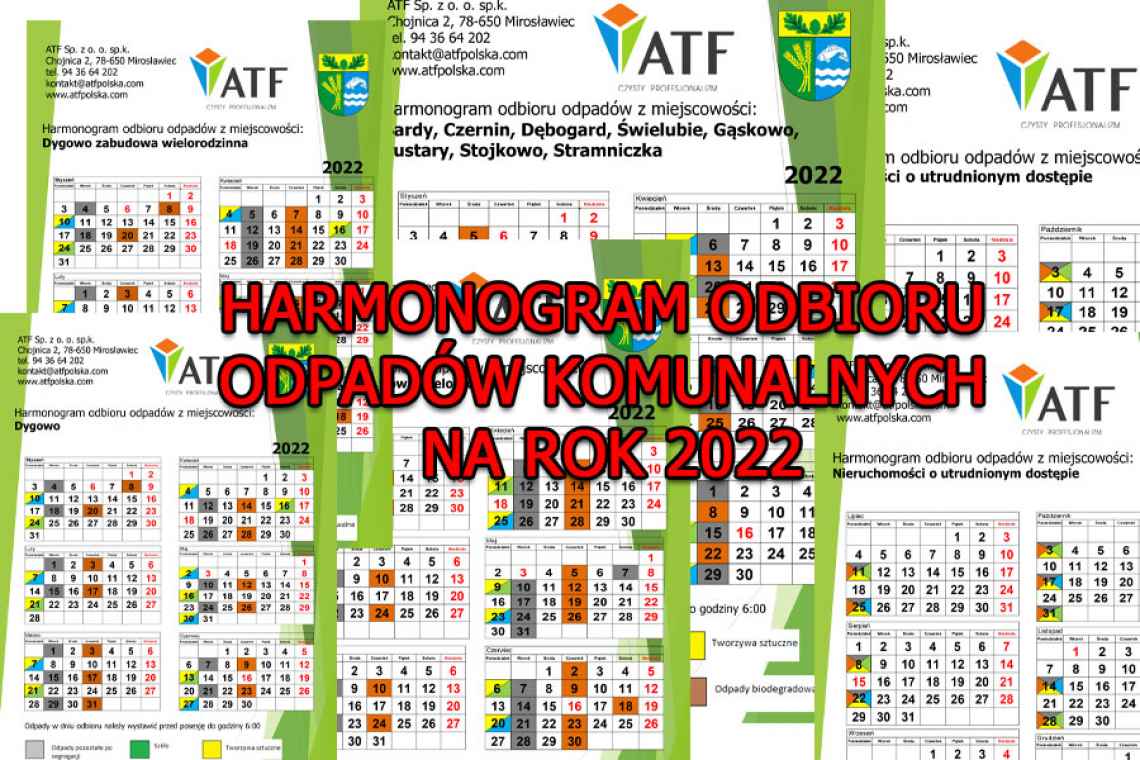 Harmonogramy 2022 odbioru odpadów komunalnych w gminie Dygowo