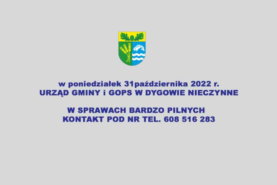 UG i GOPS Dygowo 31 października nieczynne